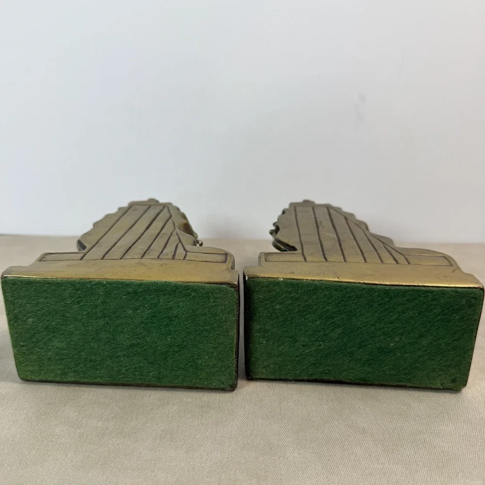 Vintage Bronze Clad Sailboat Bookends Ship Traditional Nautical Decor Gold Tone